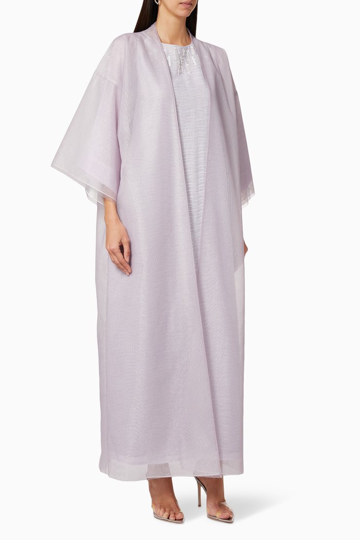 Bisht Beaded Abaya with Inner Dress, Neutral