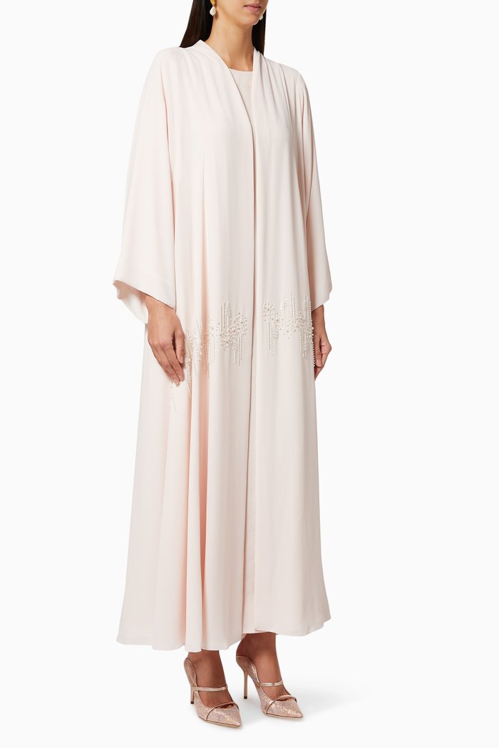 Bead Embellished Abaya Set, Pink