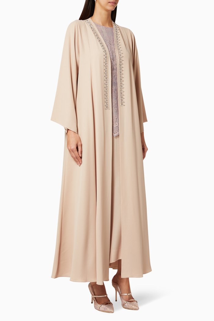 

Textured Chiffon Beaded Abaya Set, Neutral