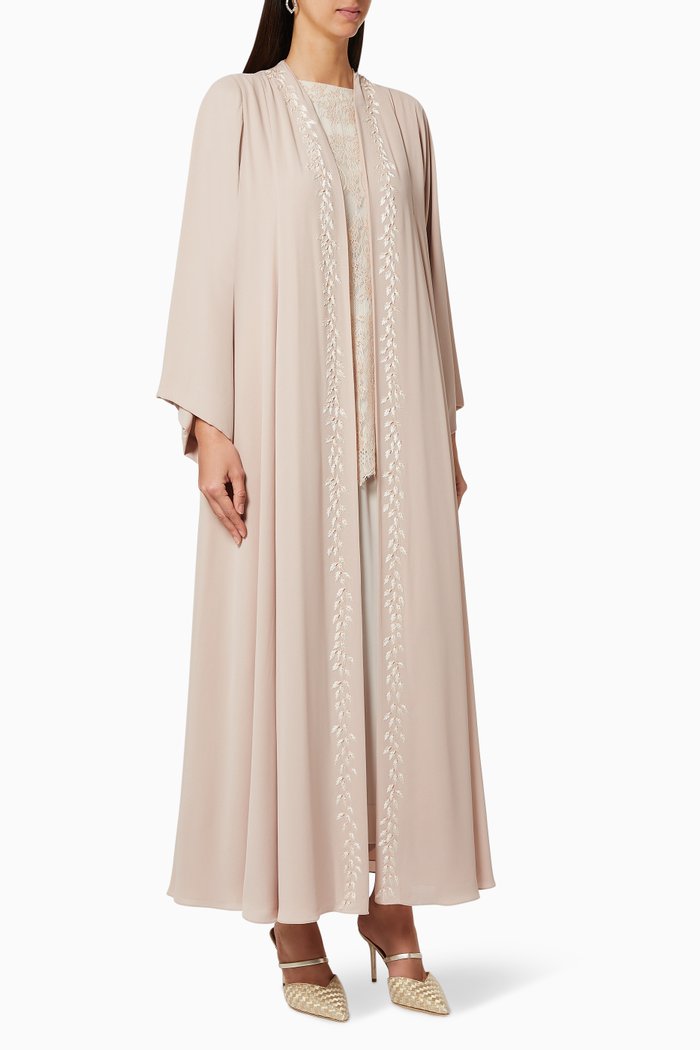 

Chiffon Thread Work Abaya Set, Pink