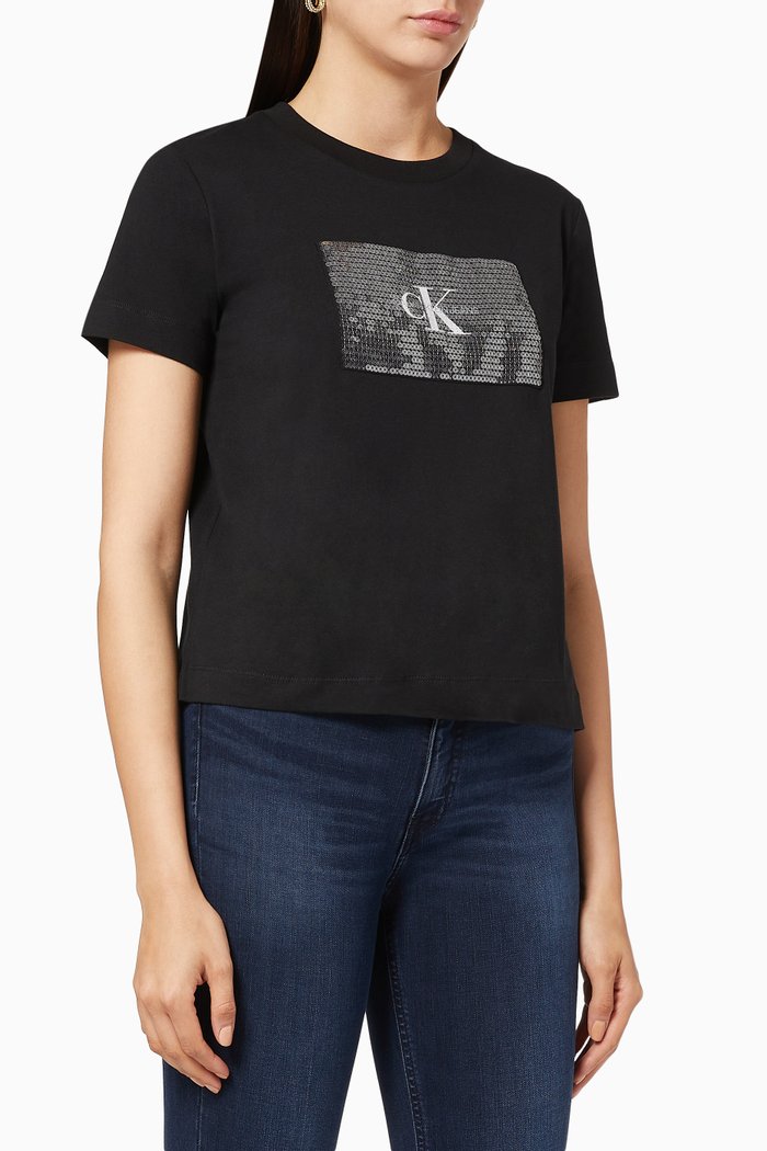 

CK Sequin Jersey T-shirt, Black
