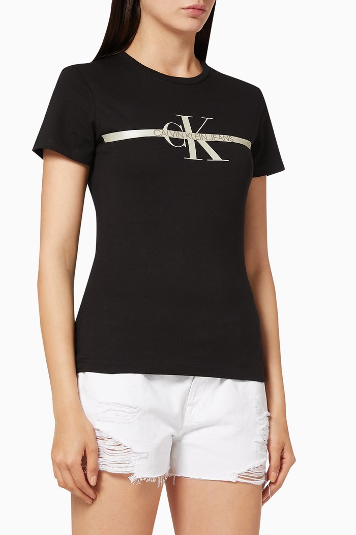 

CK Metallic Monogram Jersey T-Shirt, Black