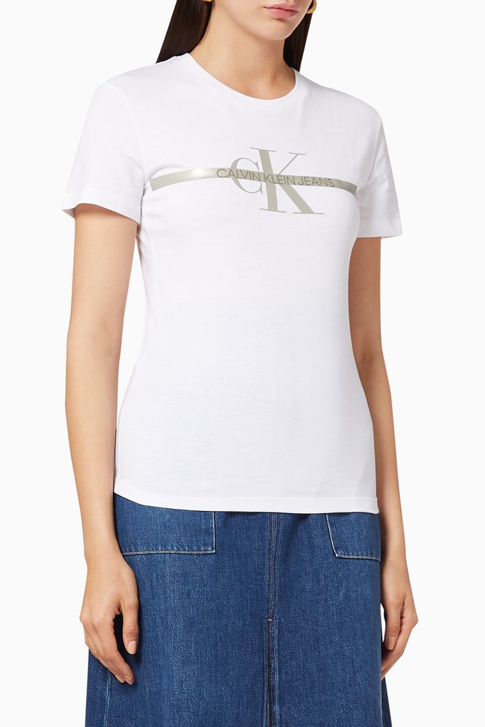 

CK Metallic Monogram Jersey T-Shirt, White