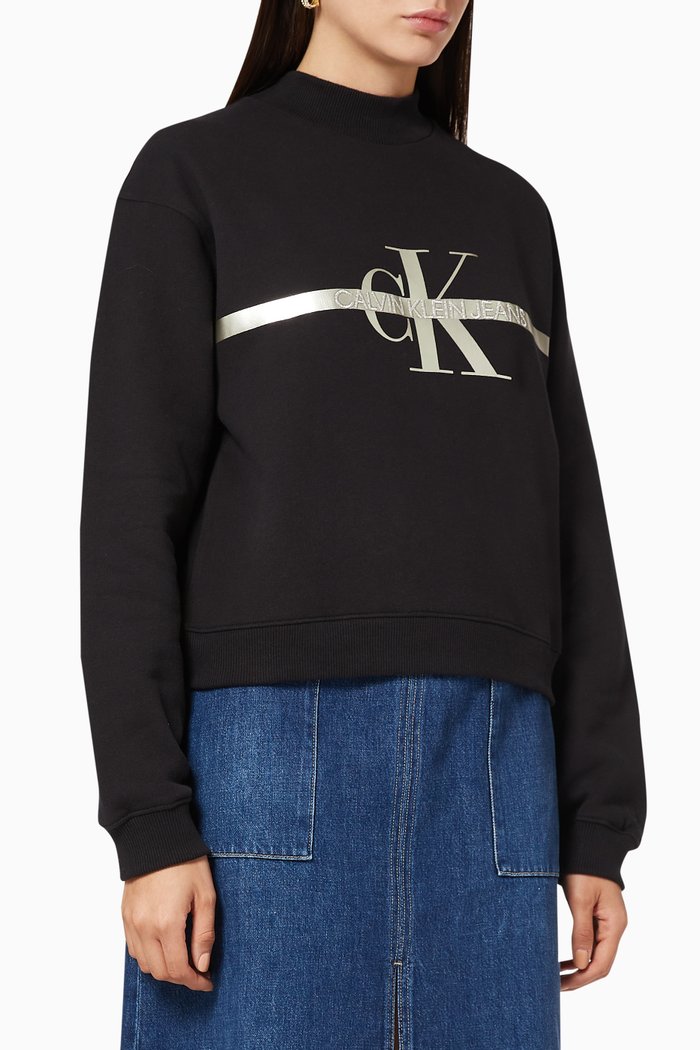

CK Metallic Monogram Jersey Sweatshirt, Black