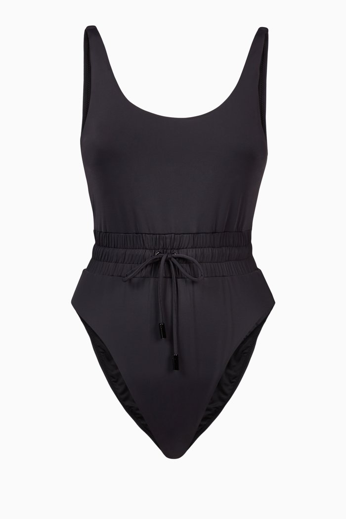 Waist Framer One-Piece Swimsuit, Black