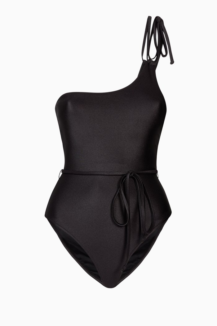 

Shoulder Tie One-Piece Swimsuit, Black