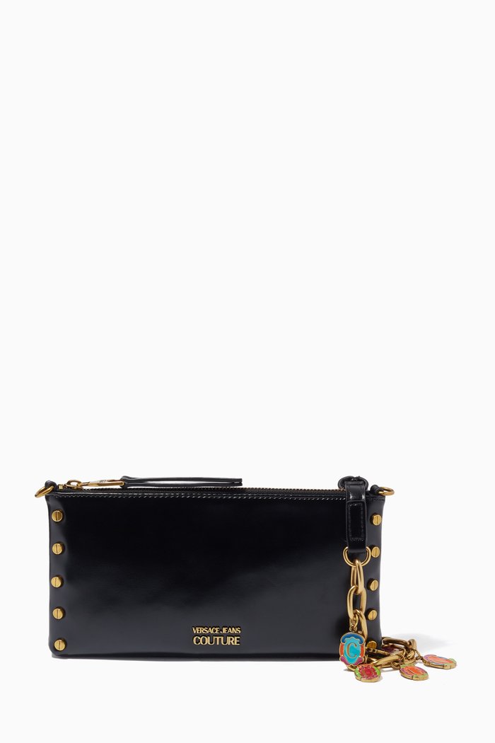 

Crossbody Bag with Charms in Faux Leather, Black