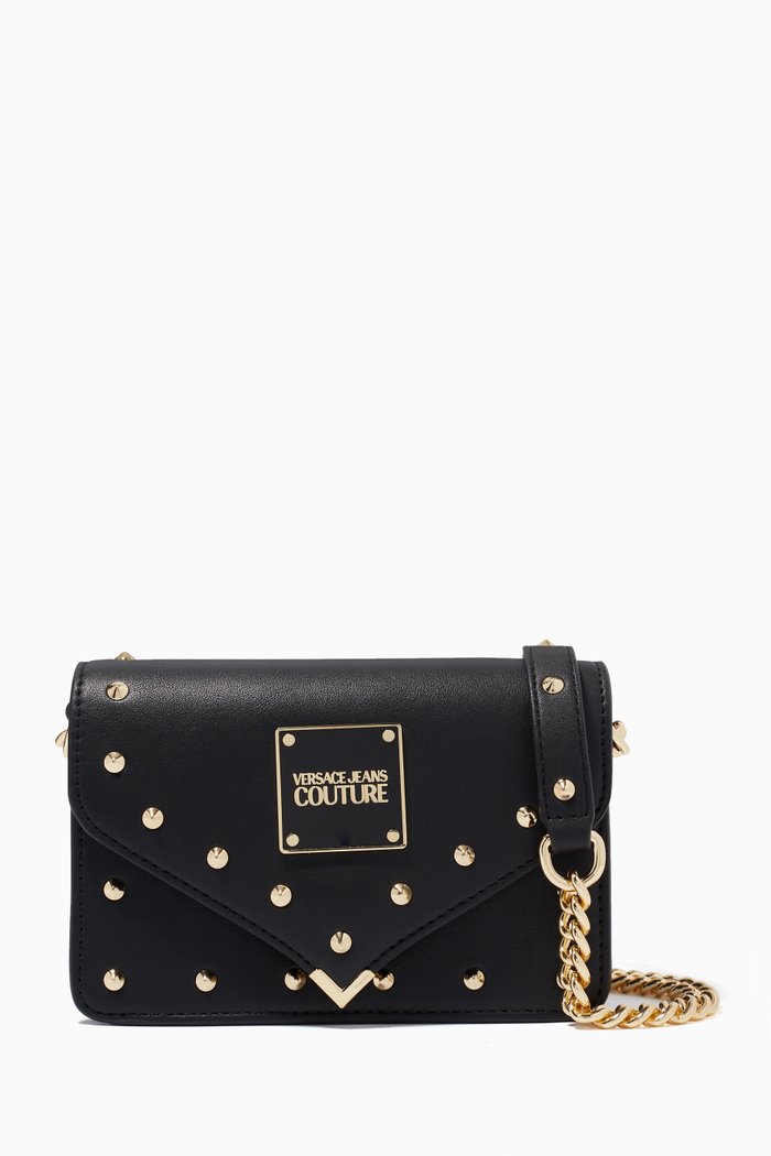 Stud Revolution Crossbody Bag in Eco Leather, Black