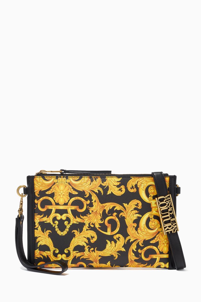 

Flat Wristlet Pouch in Logo Baroque Faux Leather, Yellow