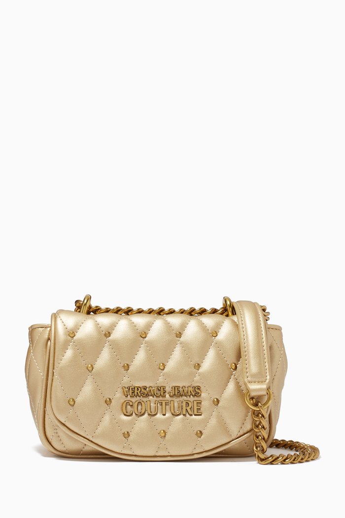 

Mallory Crossbody Bag in Quilted Metallic Faux Leather, Gold