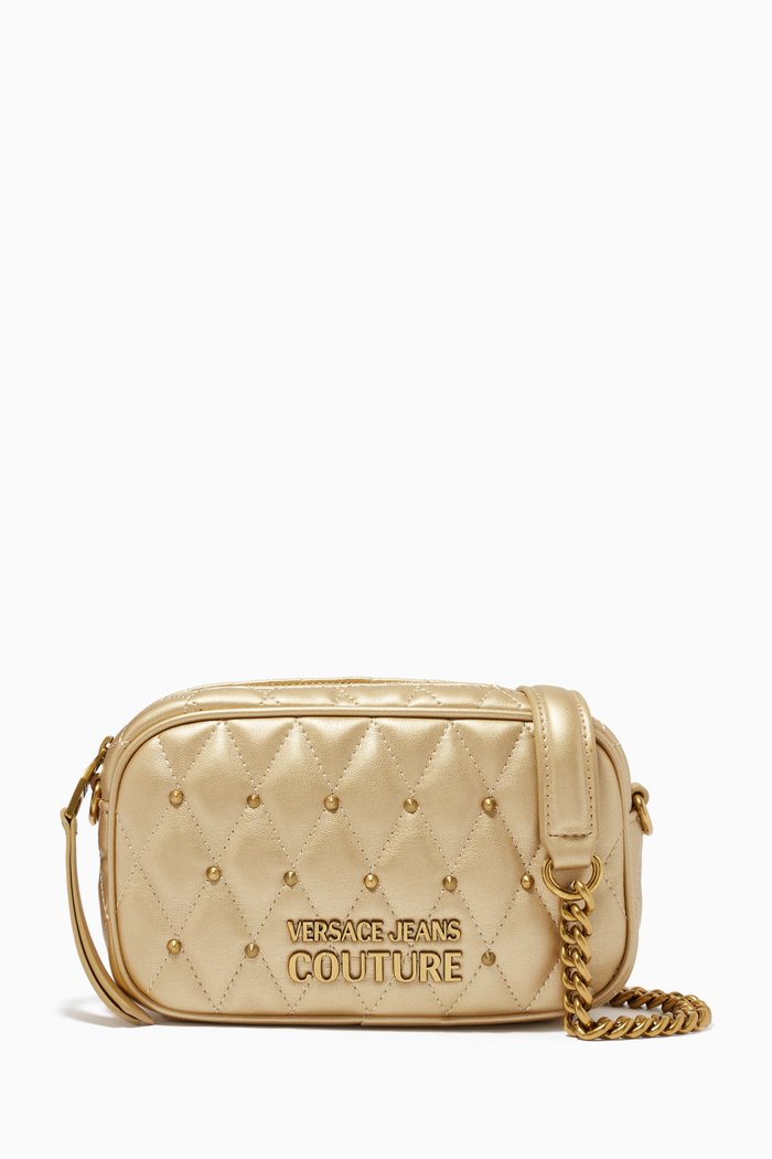 

Mallory Evening Bag in Quilted Metallic Faux Leather, Gold