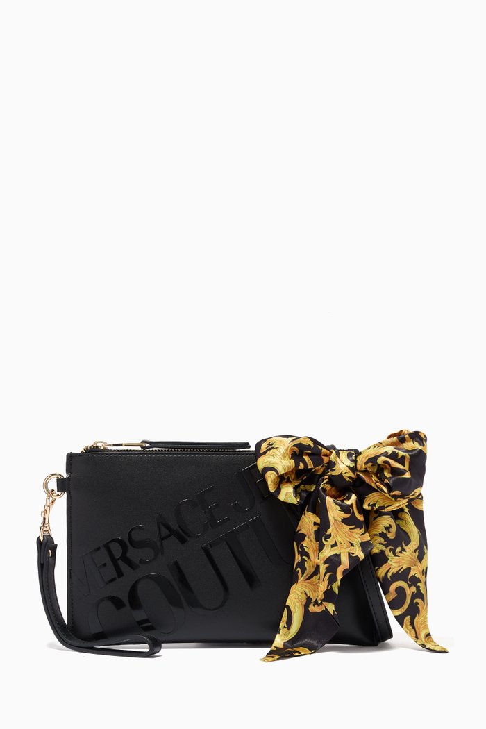 

Logo Flat Wristlet Pouch in Faux Leather, Black