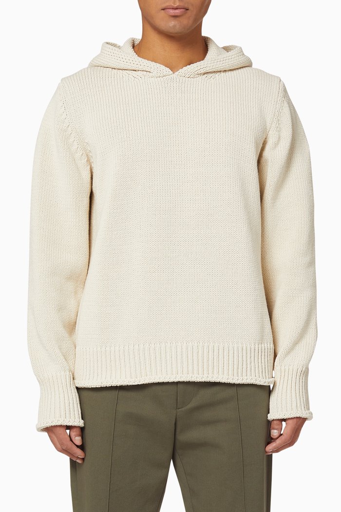 La Maille Capuche in Cotton-Blend Knit, Neutral