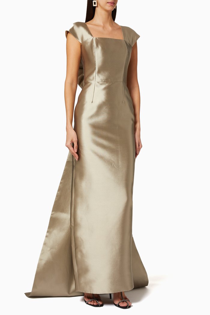 

Vivienne Silk & Wool Convertible Column Gown, Gold