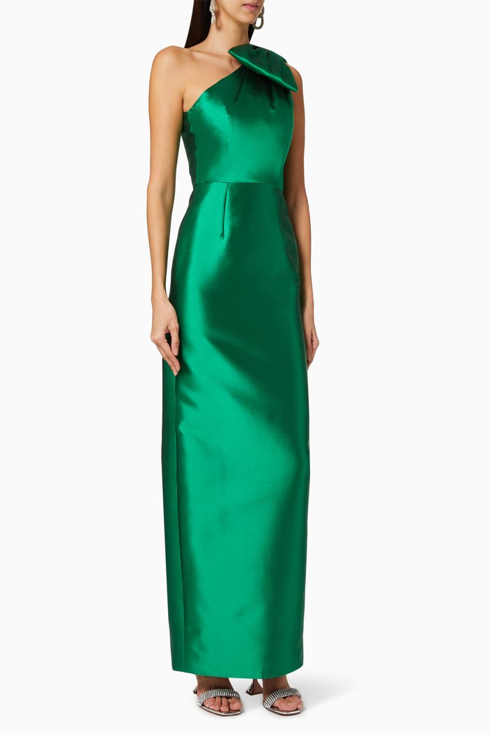 

Gabriella Silk and Wool Column Gown, Green