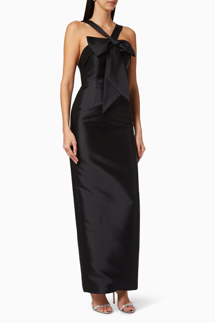 Eva Silk and Wool Column Gown, Black