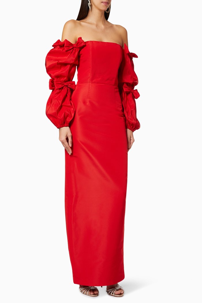

Valen Silk Column Gown, Red
