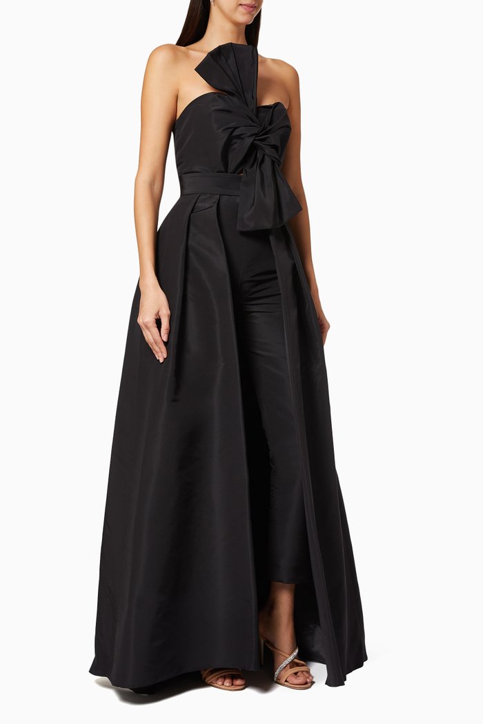 

Twisted Bow Silk Convertible Jumpsuit, Black