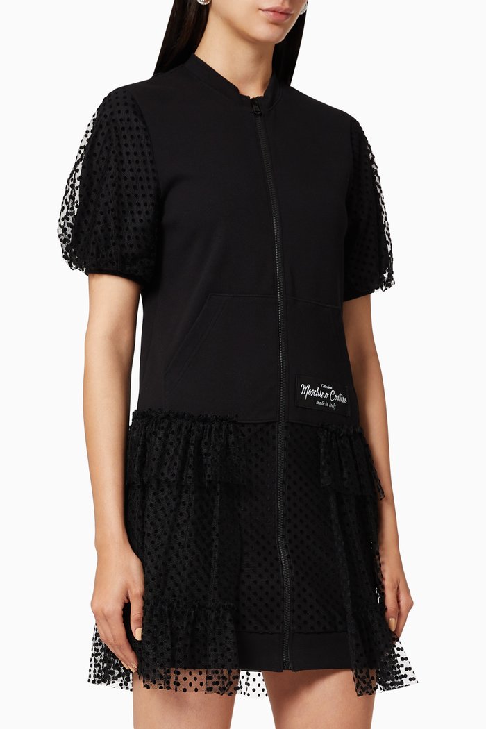 

Logo Label Jersey Zip Dress, Black