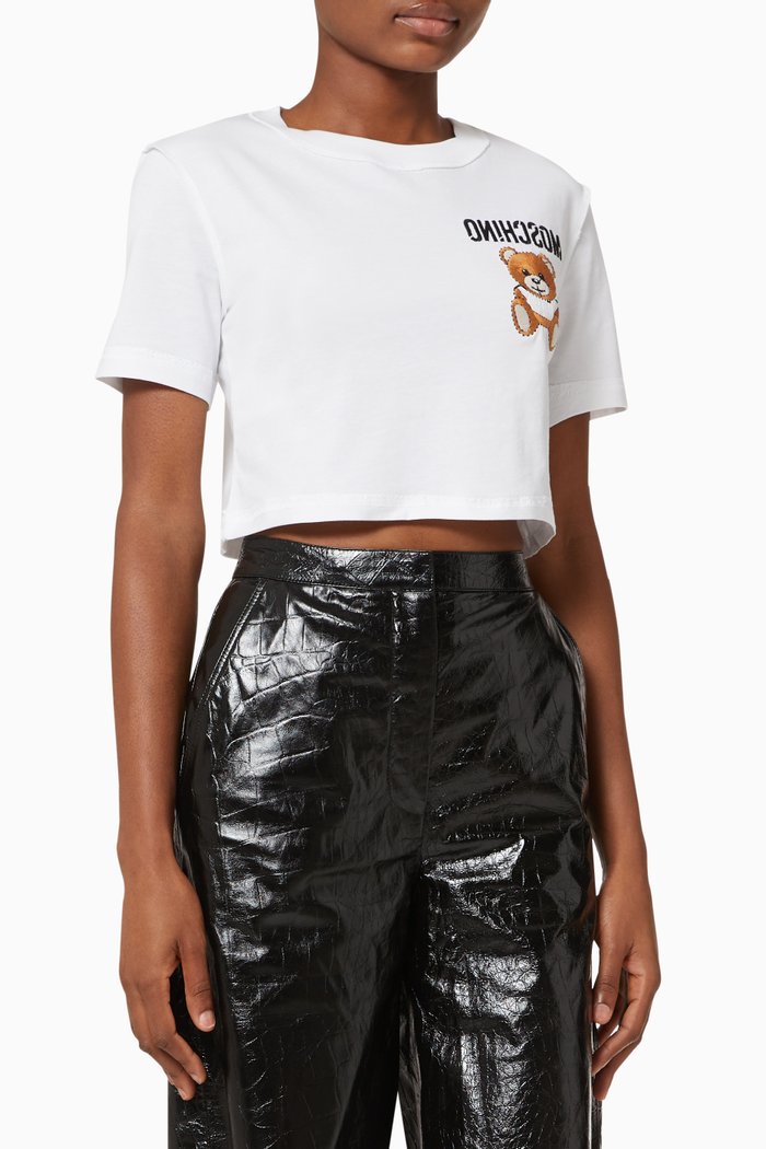 

Inside Out Teddy Bear Cropped T-shirt in Cotton, White