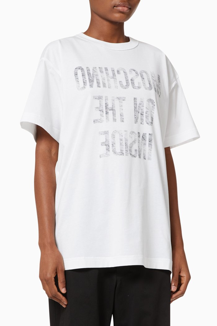 

Inside Out Slogan Oversized T-shirt in Cotton, White