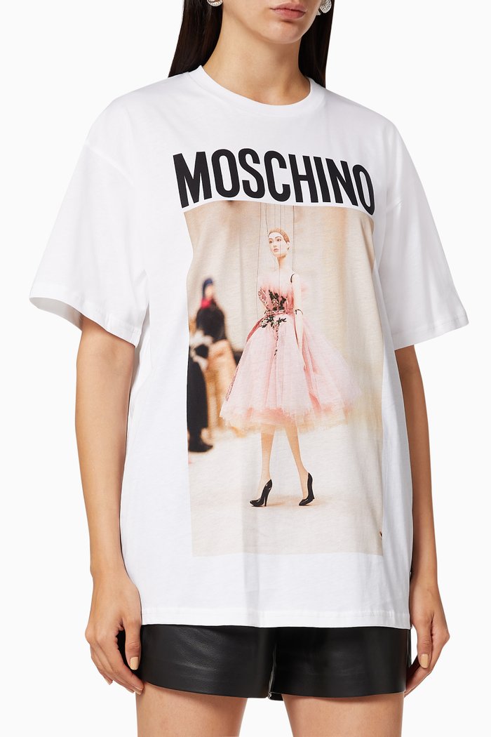 

Fashion Show Puppet Logo Cotton Oversized T-shirt, White