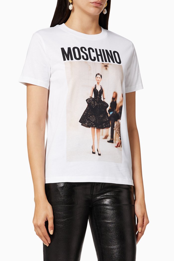 

Fashion Show Puppet Logo Cotton T-shirt, White