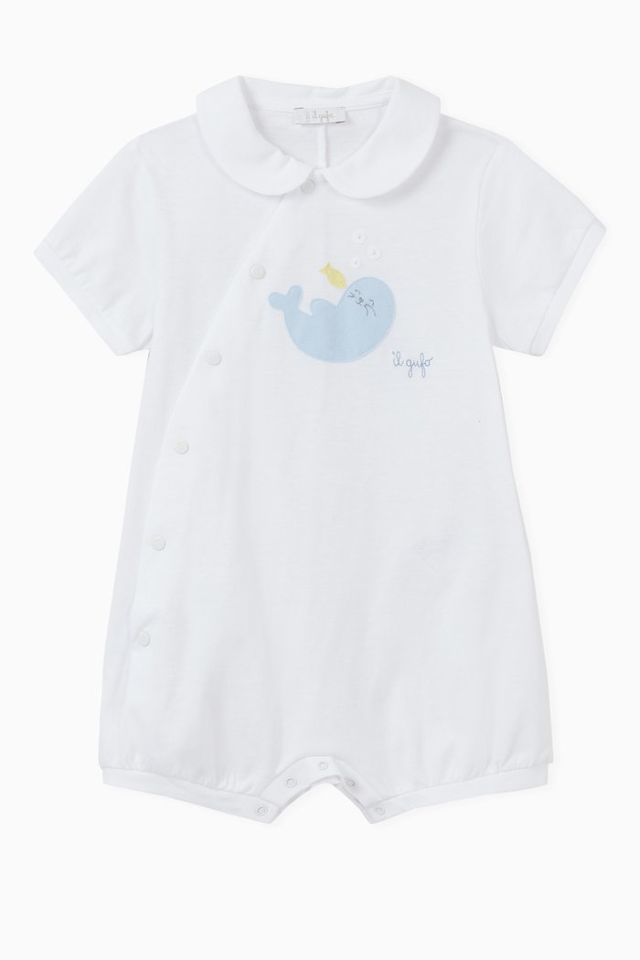 

Fish & Seal Jersey Romper, White