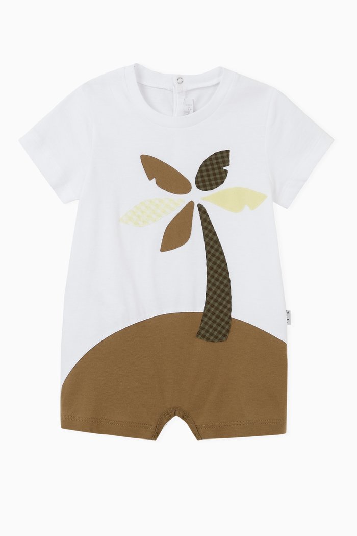 

Tropical Tree Jersey Romper, White
