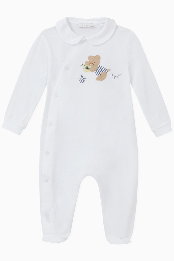 

Teddy Bear Cotton Romper, White