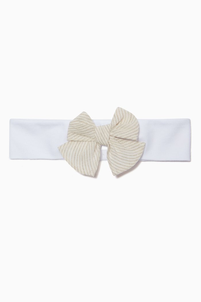 Bow Appliqué Headband in Cotton, White