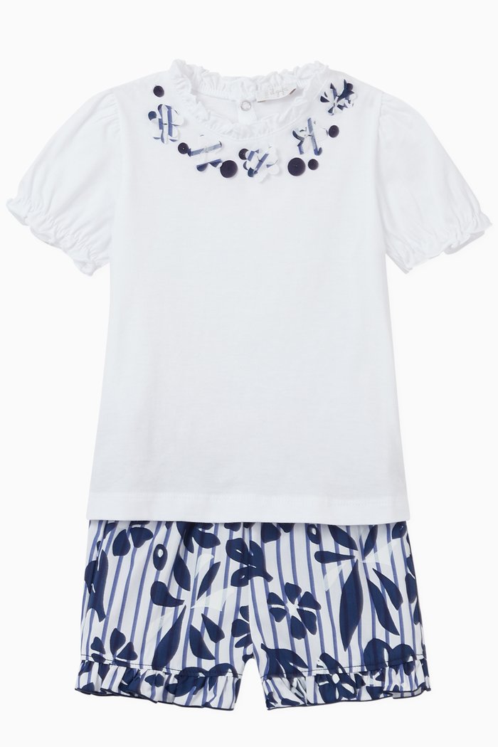 

Floral Cotton Top and Shorts Set, White
