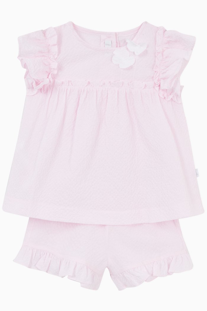 

Ruffle-Sleeve Top & Shorts in Cotton, Pink