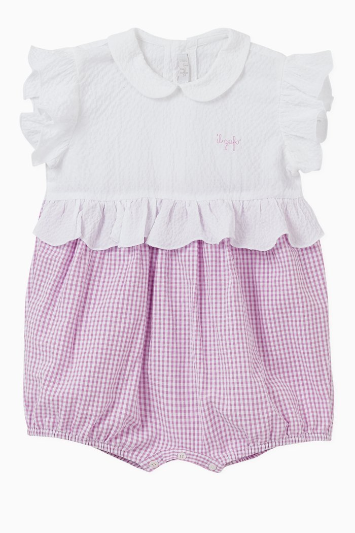 

Striped Cotton Romper, Purple