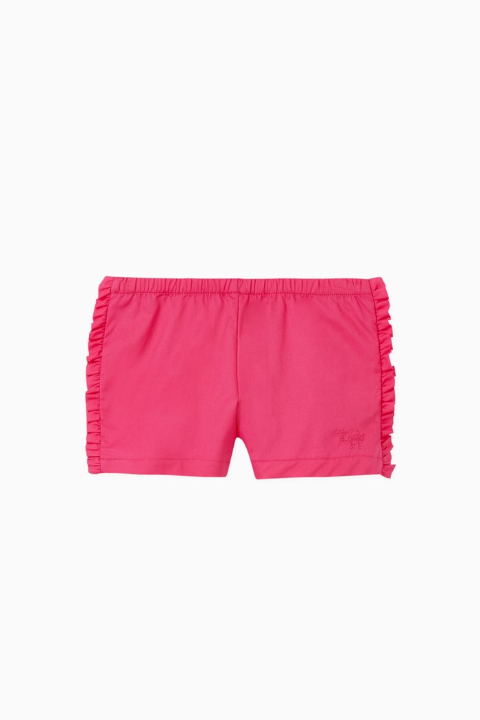 Ruffled Trim Cotton Shorts, Pink
