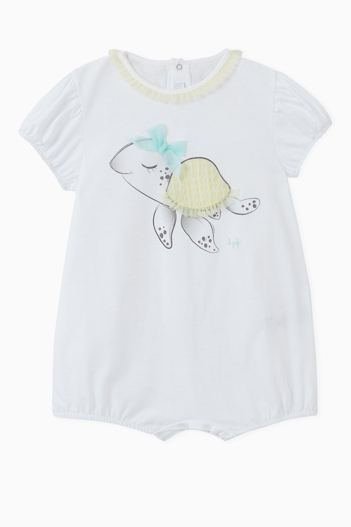 

Turtle Print Romper, White