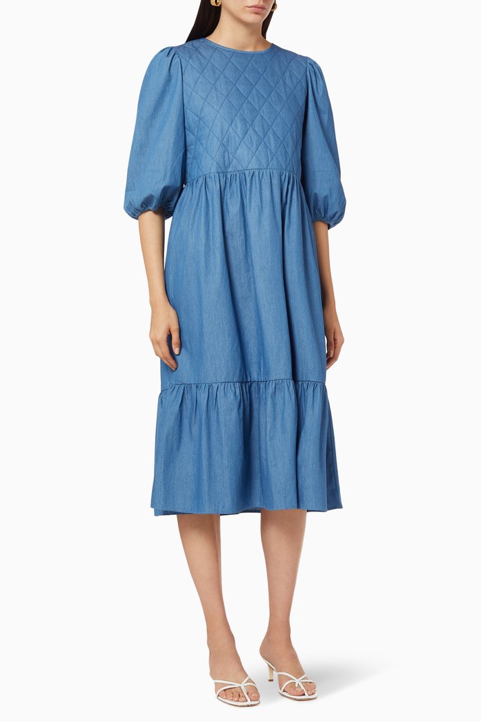 

Quilted Tiered Dress, Blue