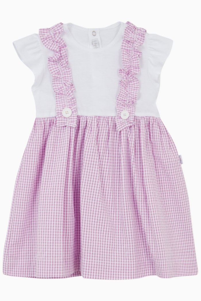 

Gingham Check Dungaree Dress in Cotton, Purple