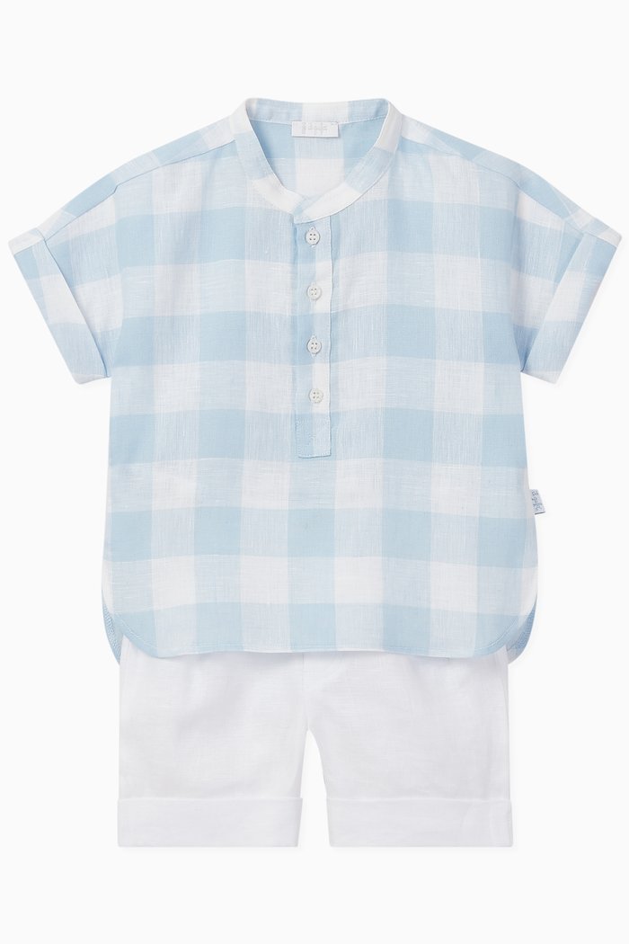 

Gingham Shirt & Shorts Set in Cotton, Blue