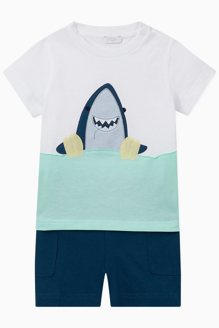 

Floatie Shark T-shirt & Shorts Set in Cotton, White