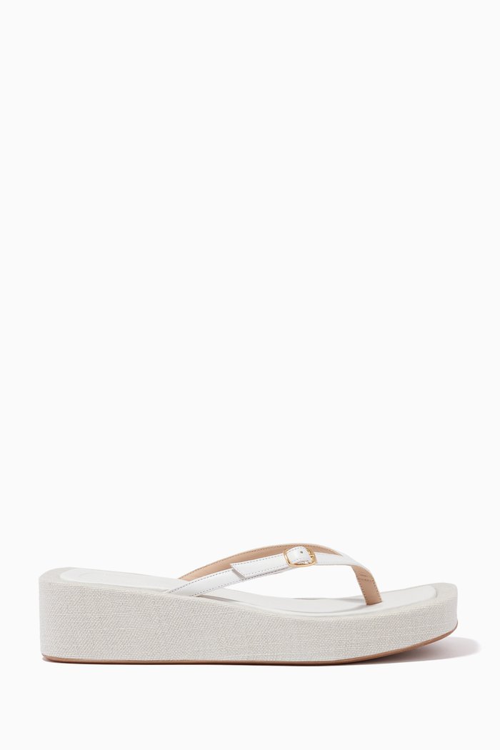 

Les Tatanes Lin Platform Flip-Flops in Leather, White
