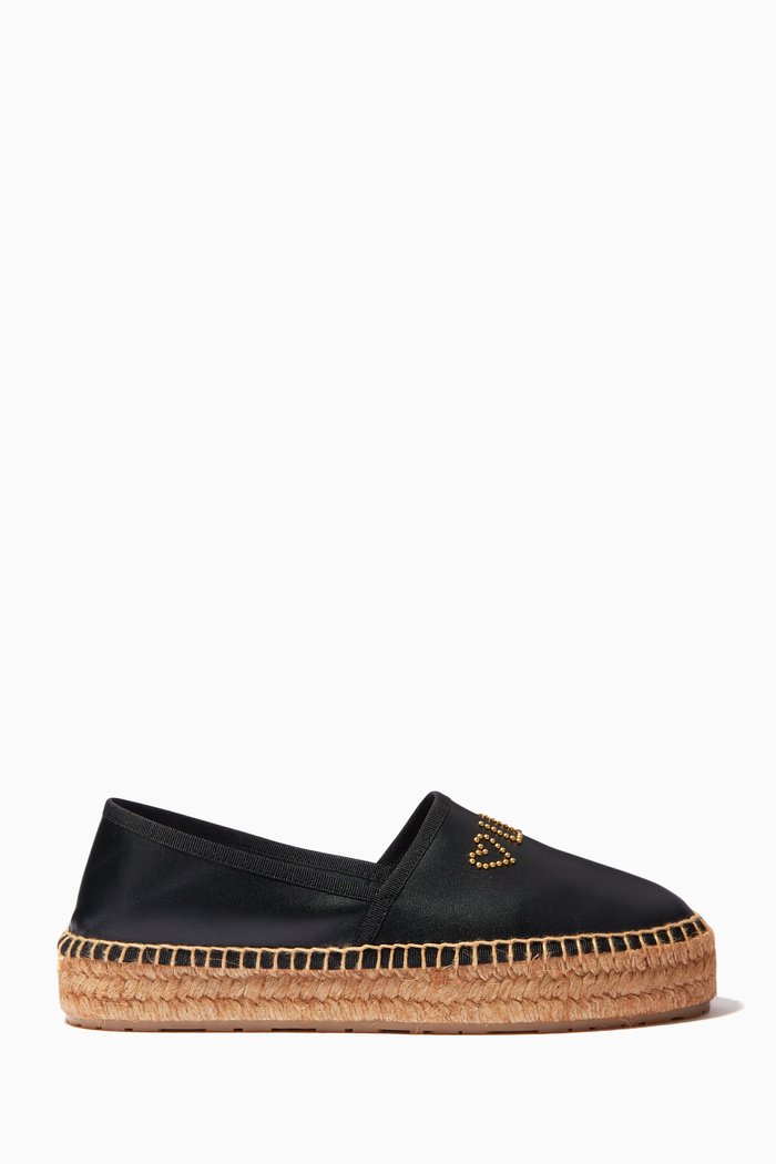

Chunky Espadrilles in Leather & Raffia, Black
