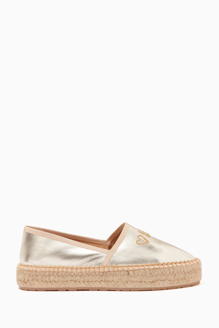 

Chunky Espadrilles in Leather & Raffia, Gold