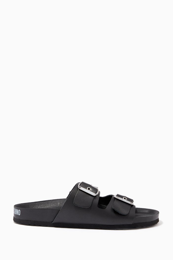 

Double Strap Sandals in Leather, Black