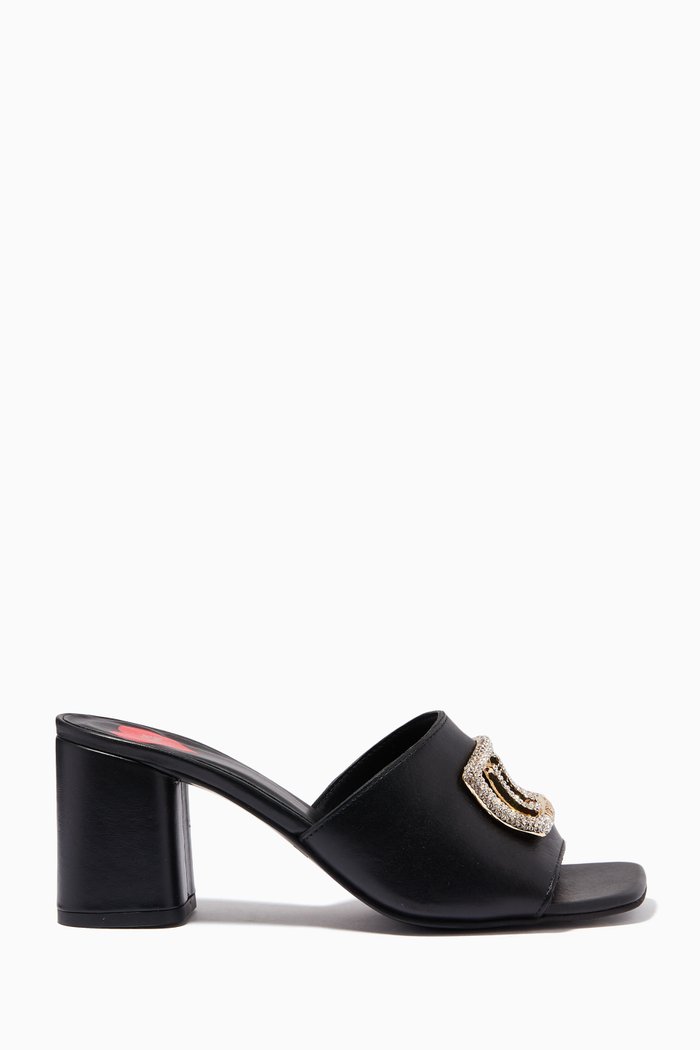 

Embellished Logo Sandals in Leather, Black