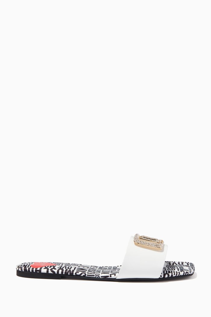 

Embellished Logo Flats in Leather, White