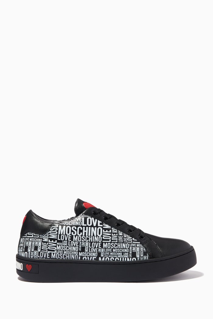 

Graphic Logo Sneakers in Leather, Black