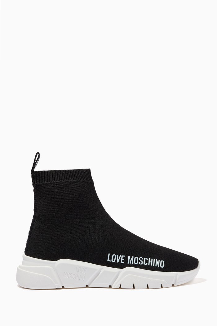

Sock Sneakers in Logo Knit, Black
