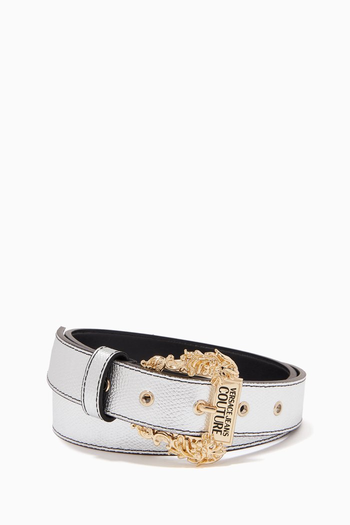 Couture1 Thin Belt in Metallic Leather, Grey