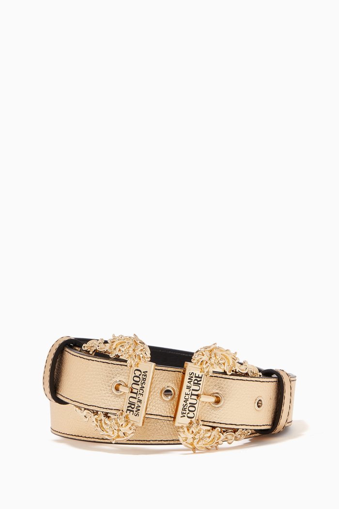 Couture1 Thin Belt in Metallic Leather, Black
